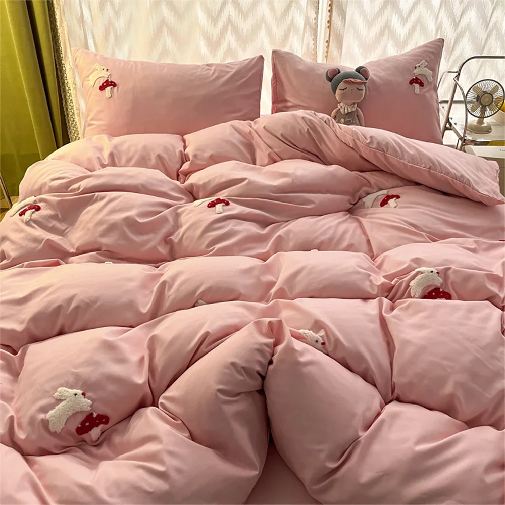 

Embroidery Bedding Set Skin Friendly Fabric King Size Single Double Bed Set Home Duvet Cover Quilt Cover Pillowcase Bed Linens