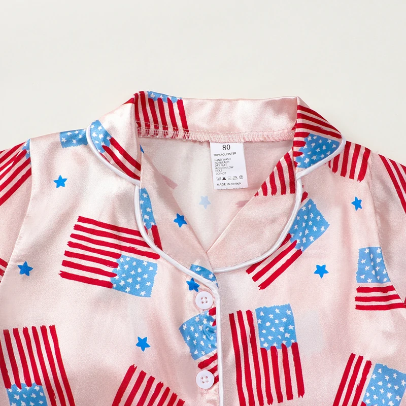 Kids Girl Boy 4th Of July Pajamas Set Fourth of july American Flag Short Sleeve Button Closure Tops Shorts Sleepwear