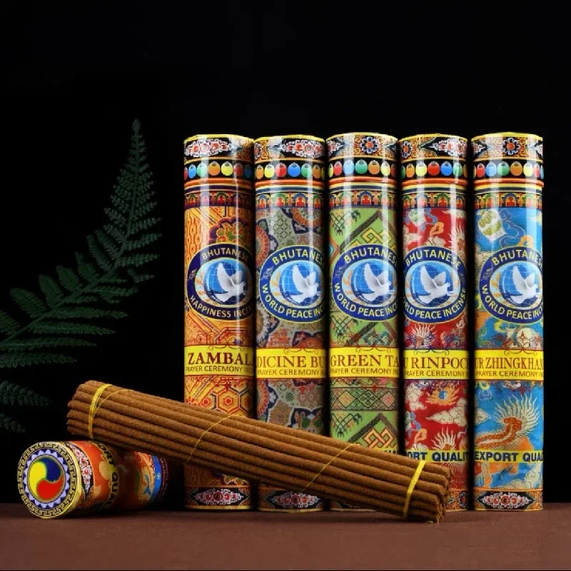 Palo de incienso tibetano empaquetado en tubo para el hogar, interior/templo, Salón budista, purificador, calmante/meditación/adoración, palo de Joss de Buda