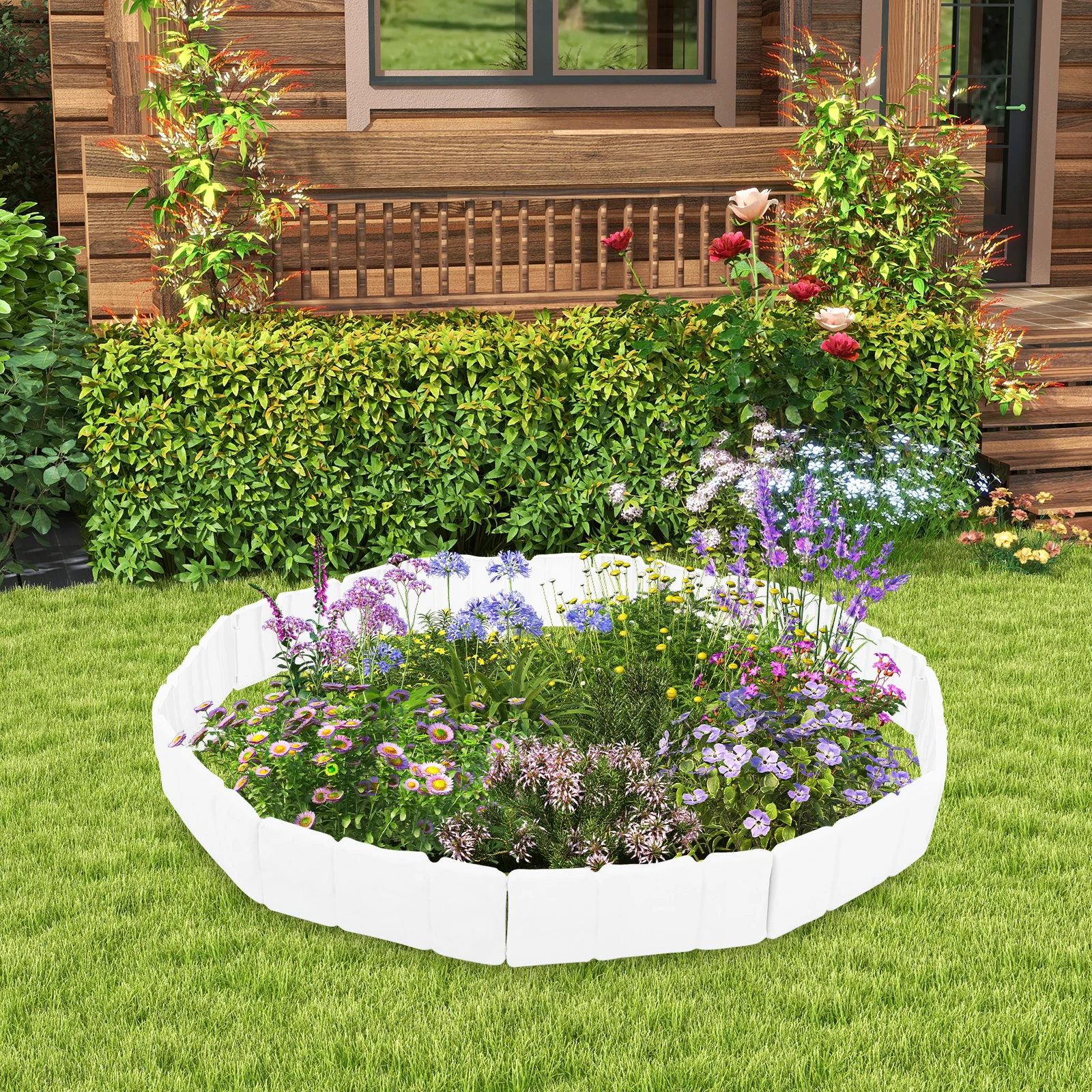 

10pcs Plastic Garden Borders Stone Look Fence for Landscaping Durable Decorative Lawn Edging Outdoor Yard DIY White