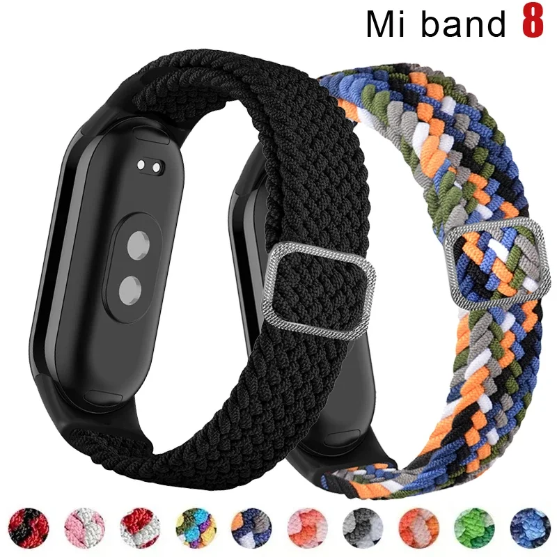 Strap for Xiaomi Mi Band 9 8 Elastic Nylon Braided Solo Loop Adjustable Buckle Replacement correa bracelet for Miband 4 3 5 6 7