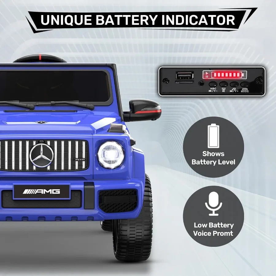 سيارة مرسيدس بنز G63 مرخصة للأطفال، ركوب 12 فولت على السيارة مع جهاز تحكم عن بعد الوالدين، مصابيح أمامية LED، مشغل موسيقى وبوق، نجمة ناعمة