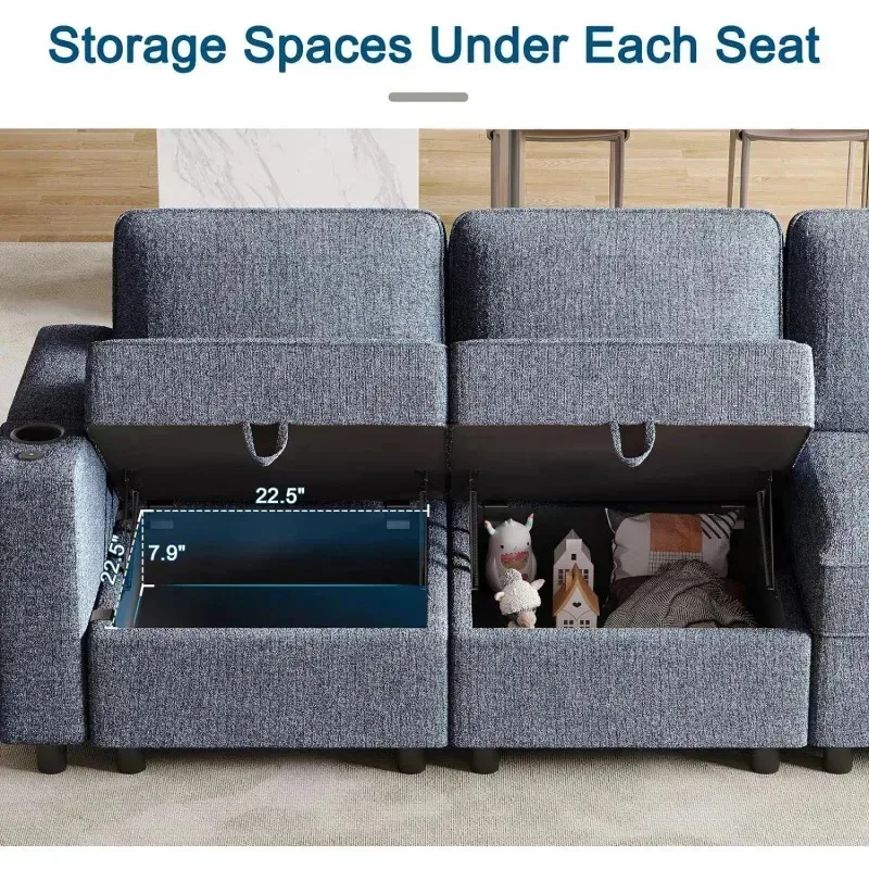 QAZ8-Modular Sectional Sofa.Multifunctional Couches for Living Room Storage.Armrest with Power Grommet and Cup Holder.Wireless#R