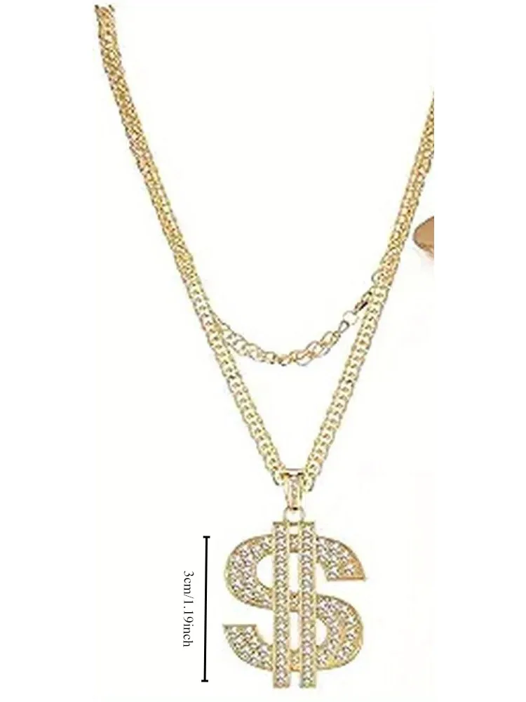 Das 3-teilige Hip-Hop-Outfit enthält eine verstellbare Halskette mit Button-Down-Hut-Dollar-Logo und einen Hip-Hop-Dollar ring