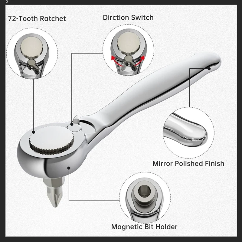 32-In1 Right Angle Screwdriver Small Ratchet Wrench Offset Screwdriver Low Profile Coarse Tooth Ratchet For Tight Spaces