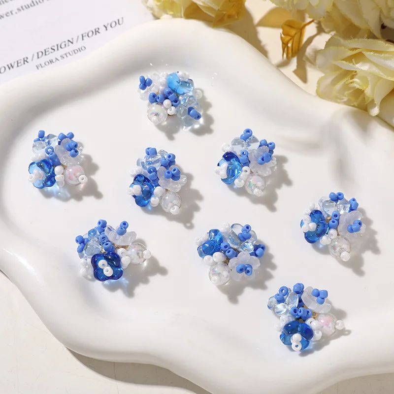 Shoe Charms Sea Salt Blue Beaded Flower 1 Piece DIY Embellishment for Clogs Sandals Slippers Summer Beach Nonslip Versatile
