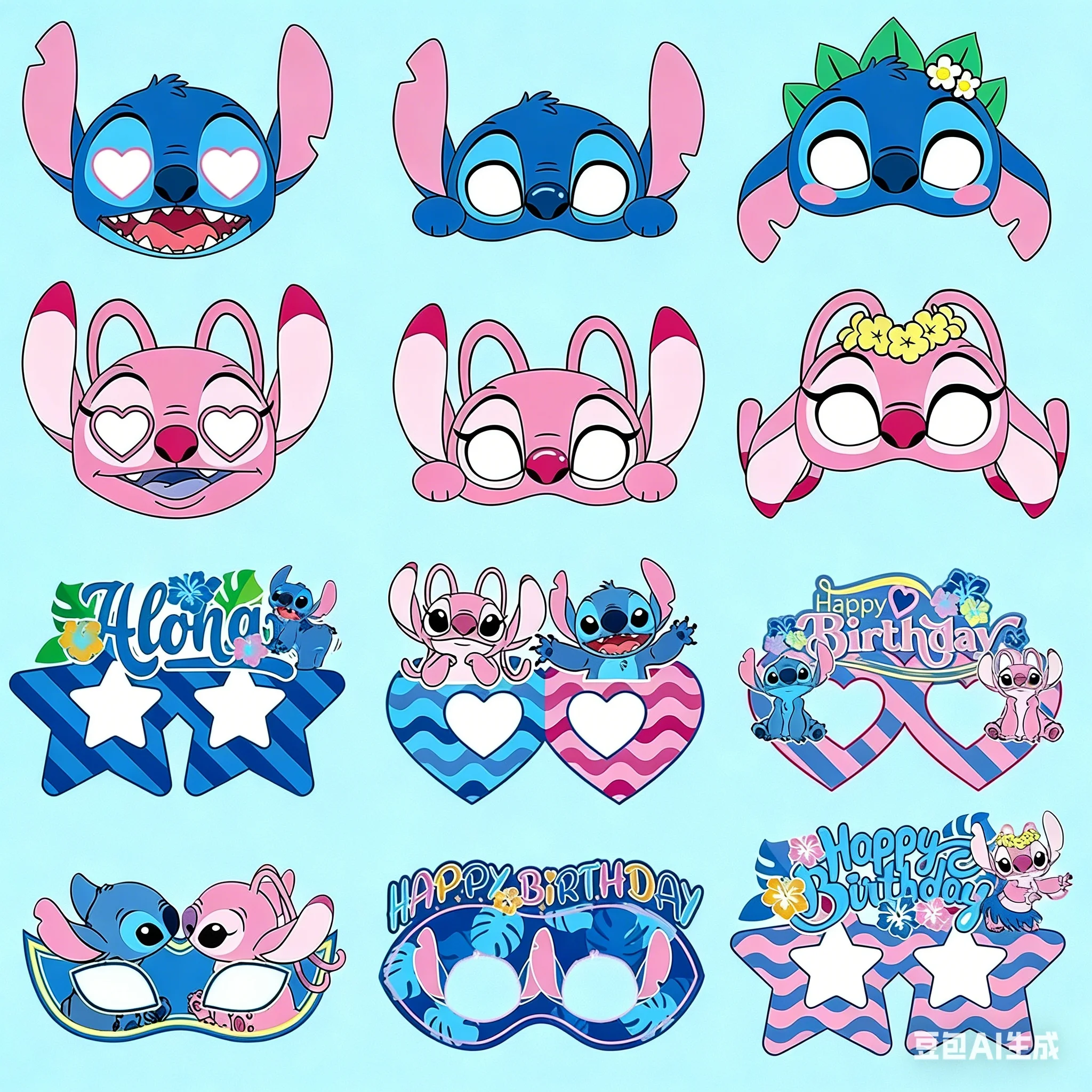 อุปกรณ์ตกแต่งธีมงานปาร์ตี้สติทช์จากดิสนีย์และซูโทเปีย 2 แว่นตากระดาษสำหรับถ่ายรูป คอสเพลย์ อุปกรณ์ประกอบฉากงานวันเกิด