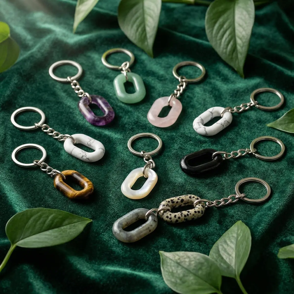 

Healing Chakra Gemstone Keychain Bag Key Charms Handmade Carved O-Shape Stone Pendant 25x40MM Versatile Daily Gift