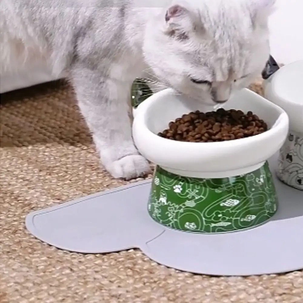 

Cute Ceramic Cat Bowl Large Capacity Anti Overturning Dog Food Feeding Basin Non-slip with Cat Ear Spoon Pet Drinking Feeder