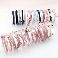 12Pcs/Set New Hair Ring Women Girls Elegant Flower Pearls Bow Elastic Hair Bands Colorful Rubber Band Sweet Head Rope Ornaments