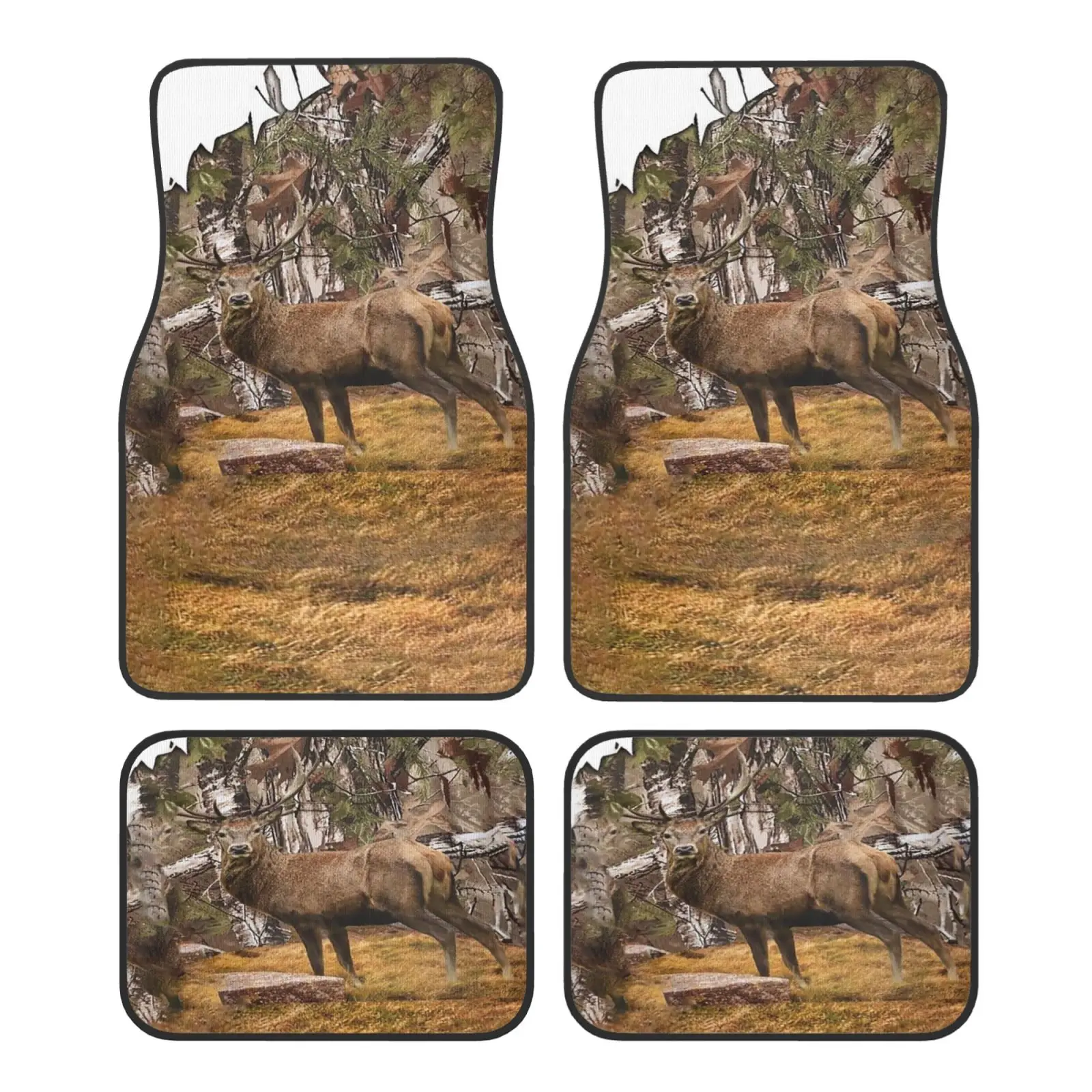 

Deer Camo Hunting Forest Print 4pcs Car Floor Mats Set of 4pcs Non-Slip Absorbent Polyester Foot Mats Auto Interior Accessories