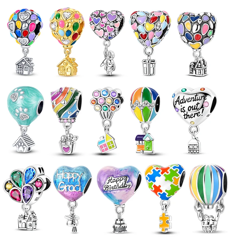 925 Sterling Silver Hot Air Balloon Jigsaw Puzzle Pendant Charms Beads Fine Jewelry Fit Original Bracelet For Women DIY Gift