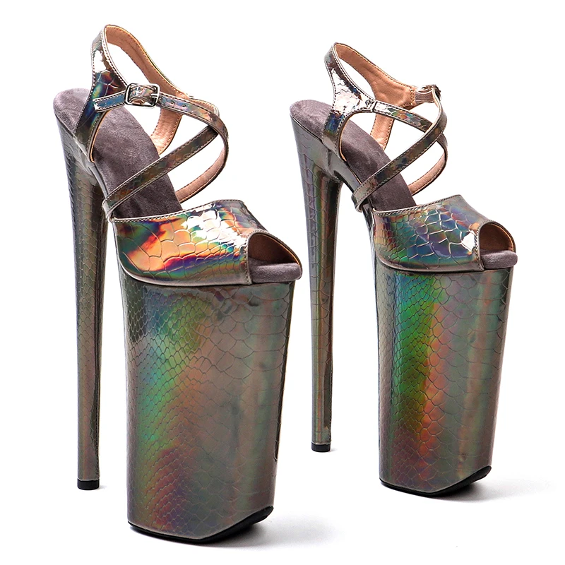 Leecabe  26CM/10inches holographic snake upper exotic High Heel platform party sandals stripper heel Pole Dance shoes