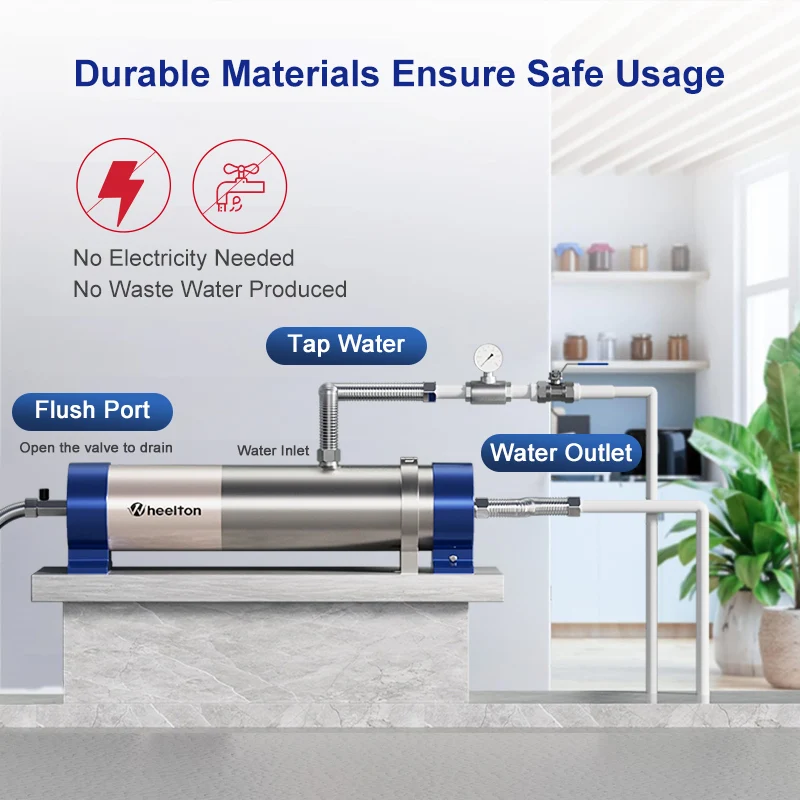 Wheelton очиститель воды с высоким расходом для всего дома 1000L-3000L SUS304 фильтр для минеральной воды многоразовый 0,01um PVDF на 5 лет