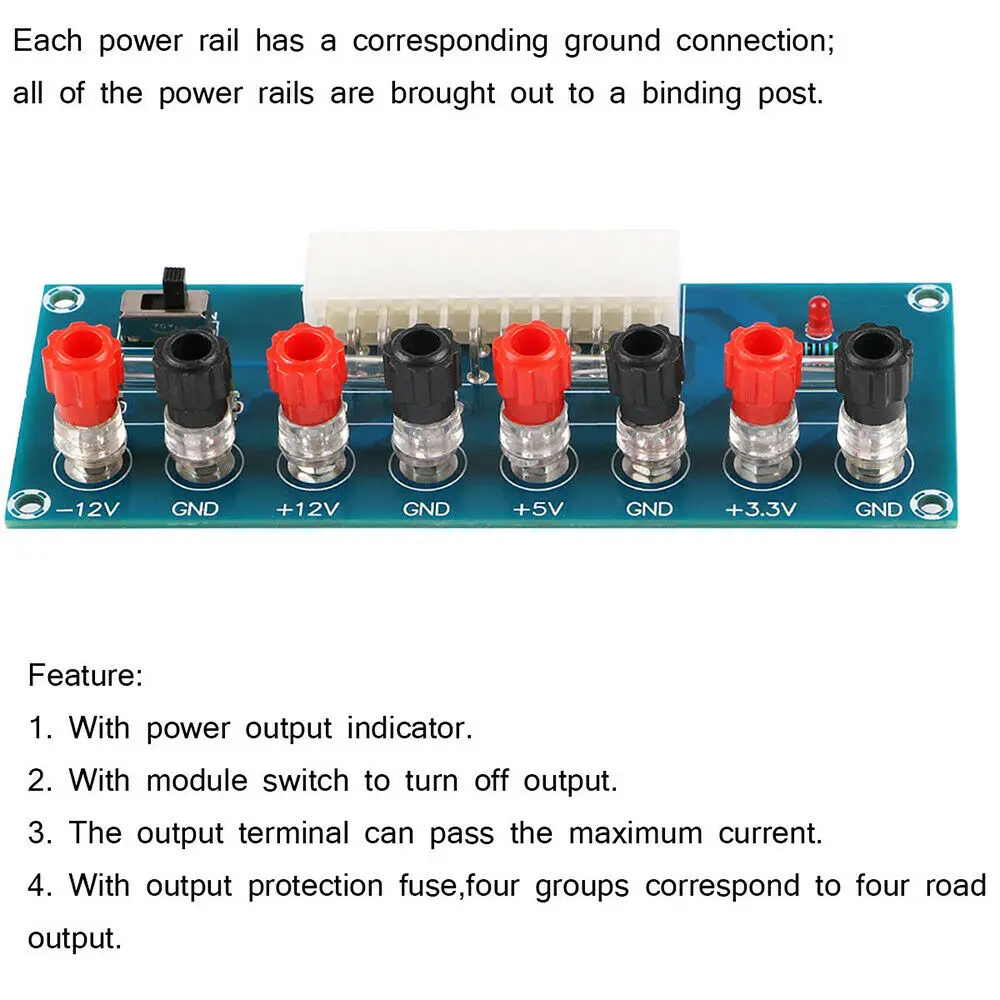 24 Pins Atx Benchtop Board Computer Pc Power Supply Breakout Adapter Module