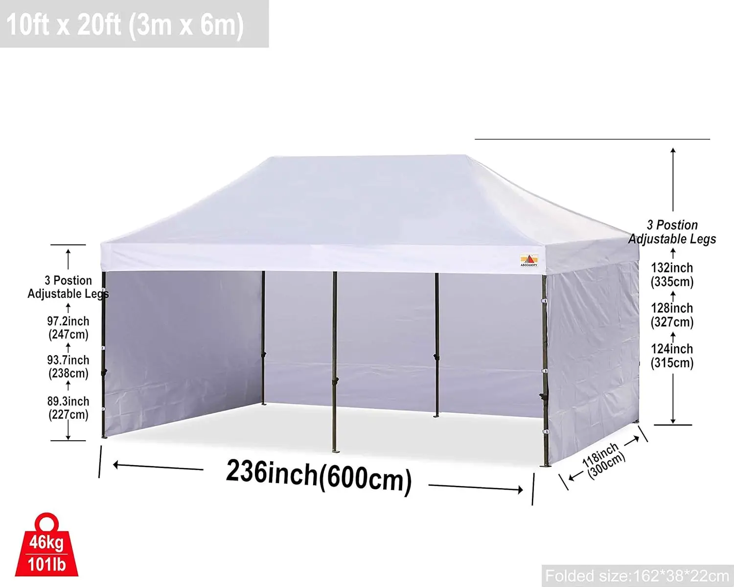 ABCCANOPY Heavy Duty Ez Pop up Canopy Tent with Sidewalls 10x20,White