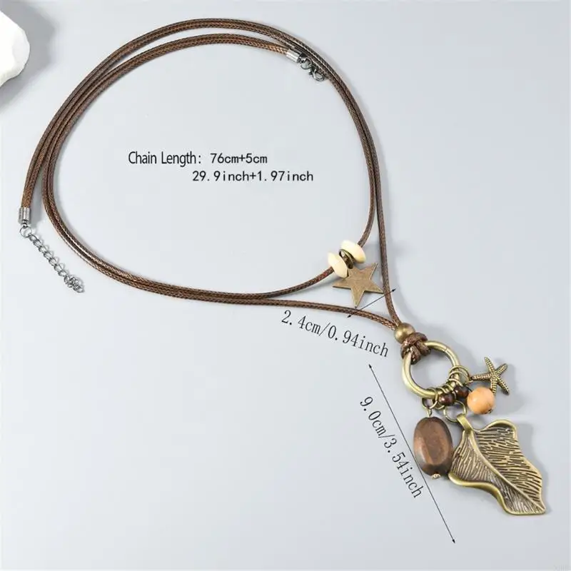 

Ожерелье в богемном стиле с листьями настраиваемой длины, ювелирные изделия в смешанной технике, идеально подходящие для