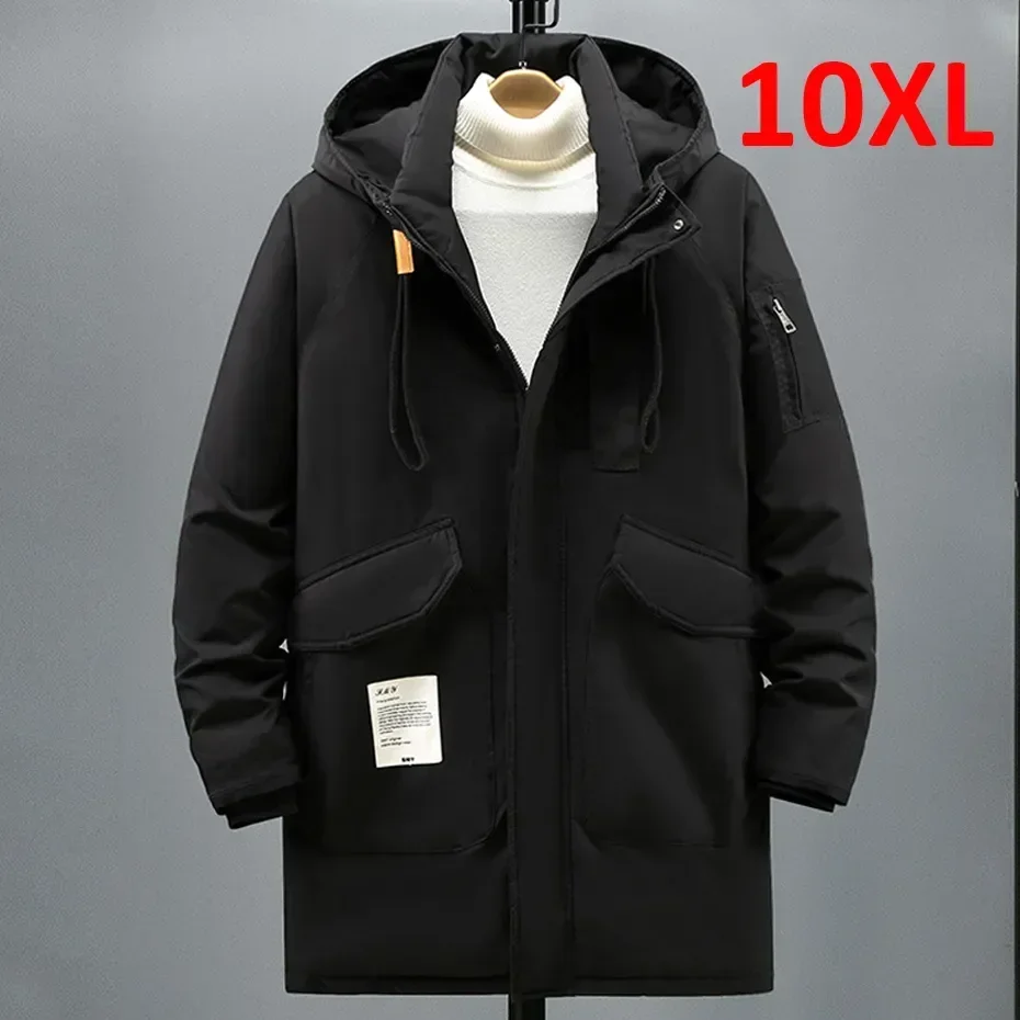 Men Winter Jacket Large Size Hooded Fleece Insulate Padded Down Parka Male Warm Thick Big Plus 10XL 150kg Long Padding Outerwear