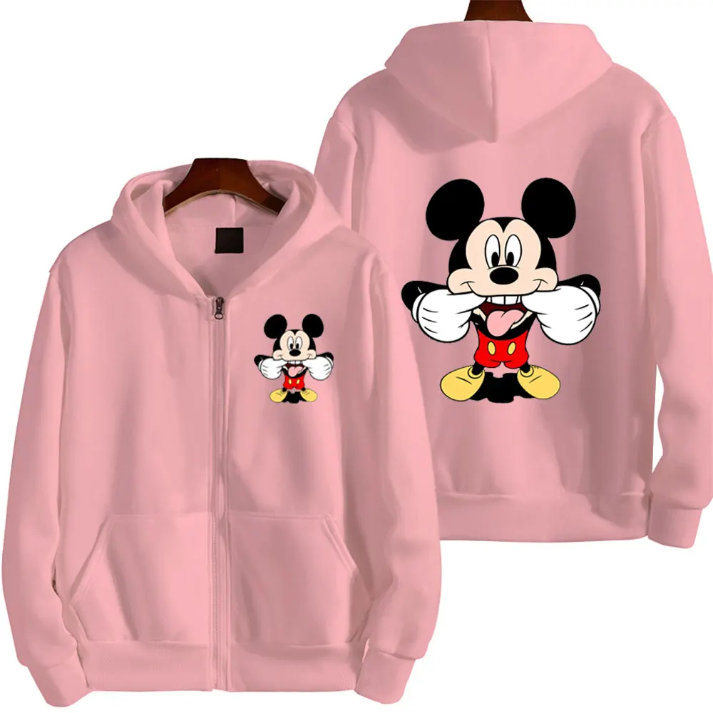 Cartoon Anime Mickey Mouse Women Zipper Hoodie Jacket Spring Autumn Men Oversized Sweatshirt Khaki Casual Couple Clothes Coats