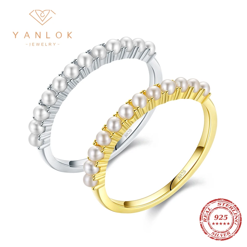 

YANLOK Authentic 925 Sterling Silver Stackable Pearl Finger Rings For Women Hypoallergenic Gift Statement Jewelry Accessories