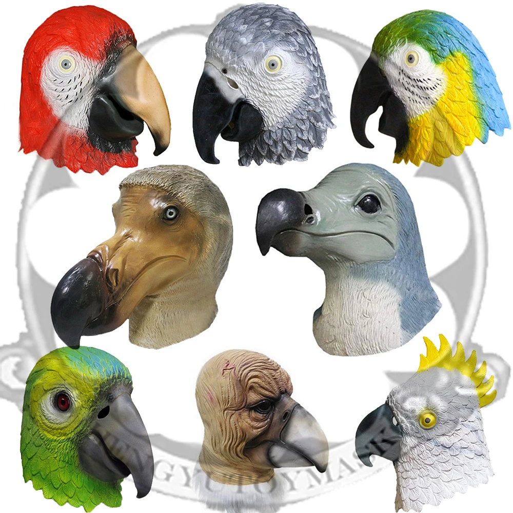 Animal Head Latex Mask Parrot Bird Masks Crow Dove Chicken Costumes Mask Halloween Cosplay