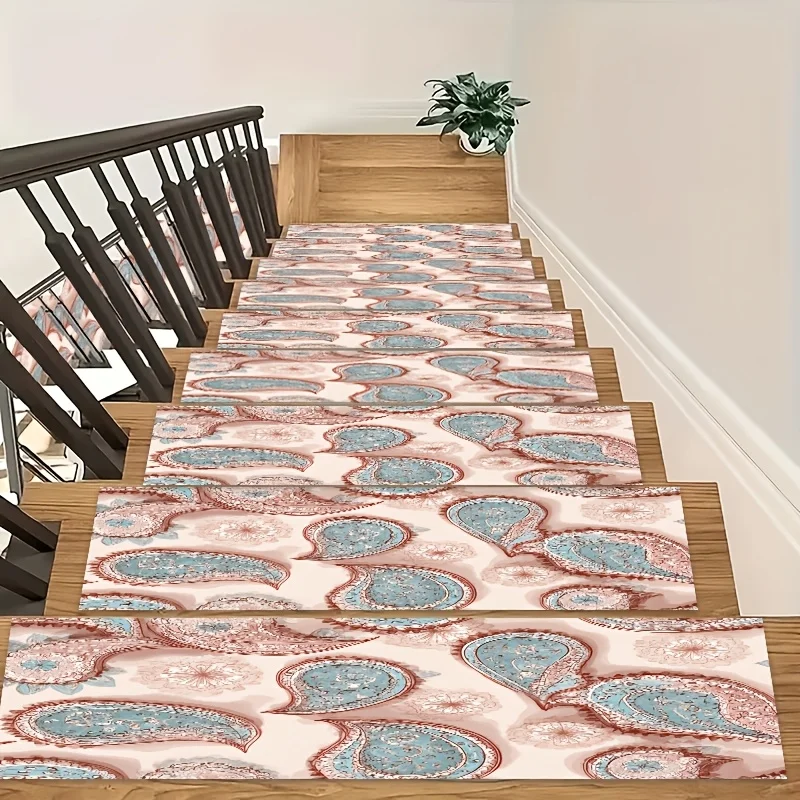 VIKAMA Interlaced Grid Pattern Stair Tread Mat - Soft and Durable Anti-Slip Step Mat for Elderly and Children Decorative Floor