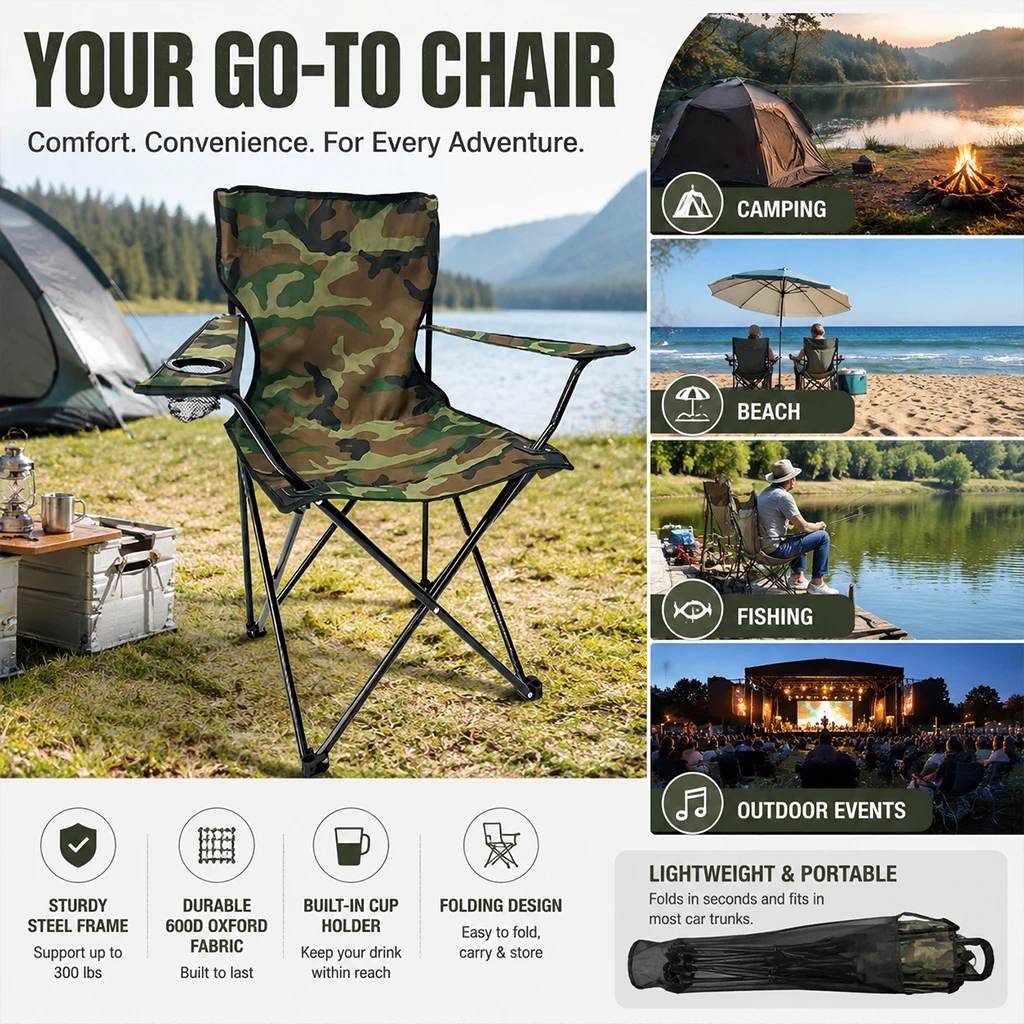 Juego de 1/2 sillas plegables para acampar, 50 × 50 × 80 cm, asiento de pesca portátil, silla de camping plegable y portátil, sillas de escenario, capacidad de peso de hasta 130 kg