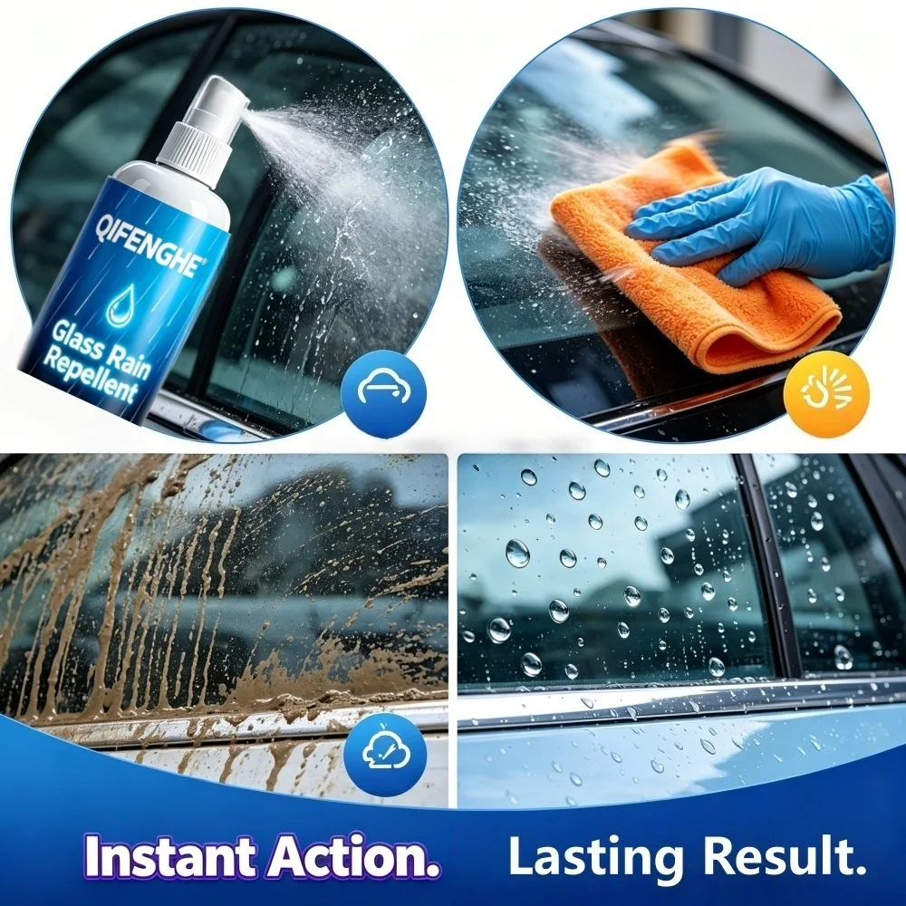 QIFENGHE 100ml Glass Rain Repellent Spray, Anti-Fog Rainproof Coating for Car Windshield Clear Vision