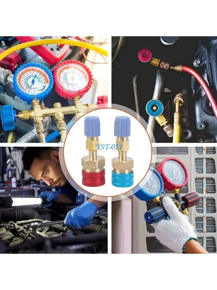 

E15A Cooling Agent Hose Adapter Upgrades Quick Couplers set High/Low Side Air Conditioning Hose Fitting 2pcs for R1234YF