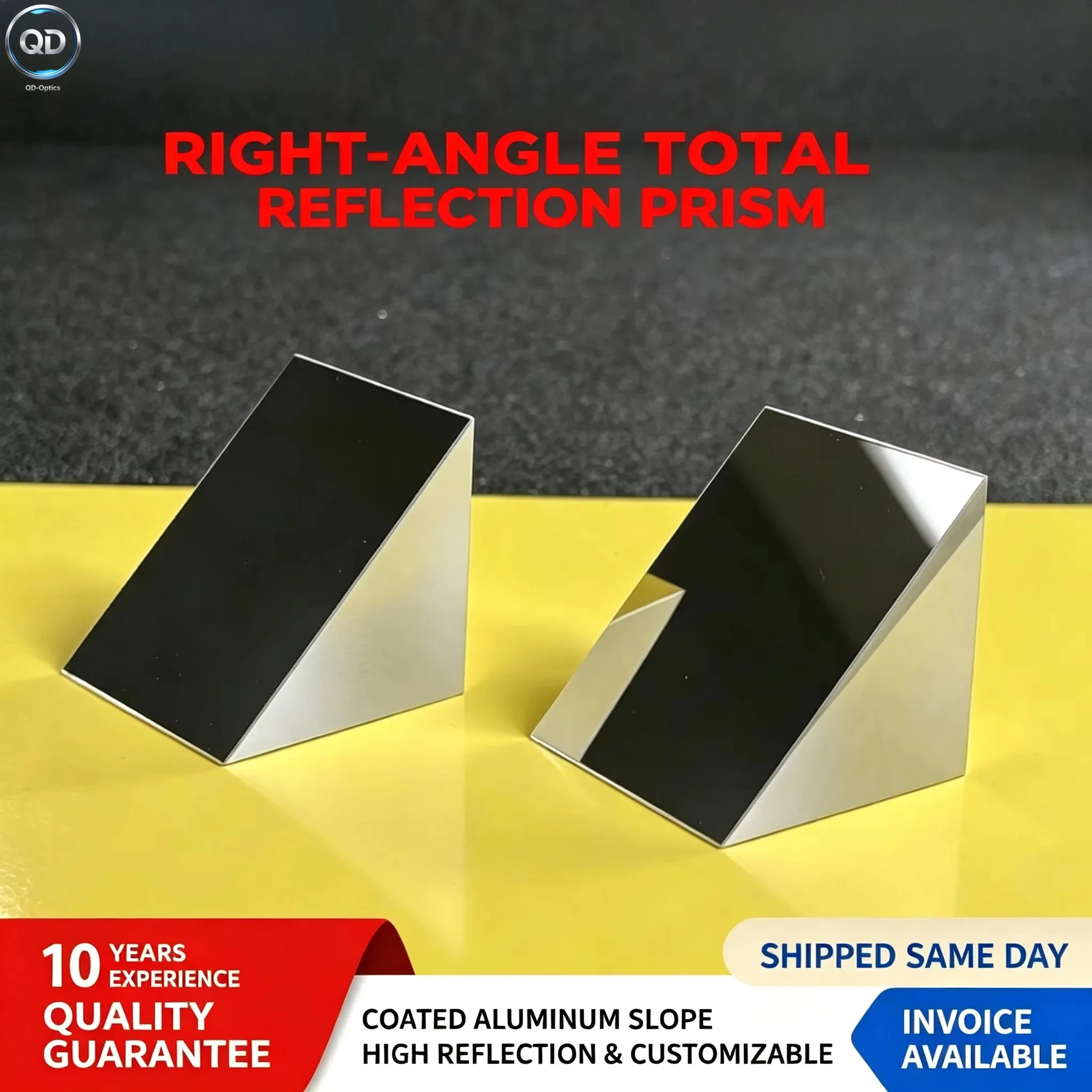 90° Right Angle Prism, Aluminum Coated Hypotenuse Total Reflection Triangular Optical Prism Custom Optical Experiment