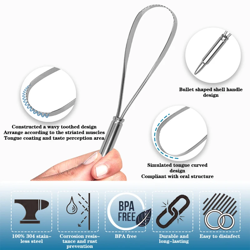 스테인레스 스틸 금속 혀 스크래퍼 브러시, 치과 스크래퍼 도구, 구취 제거, 성인 수술 등급