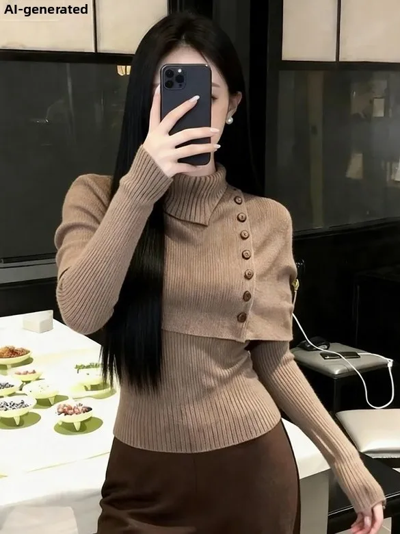 

Ретро-свитер с высоким воротником и длинными рукавами, женский, весенний, элегантный, стройнящий, женственный, мягкий, удобный, повседневный, модный