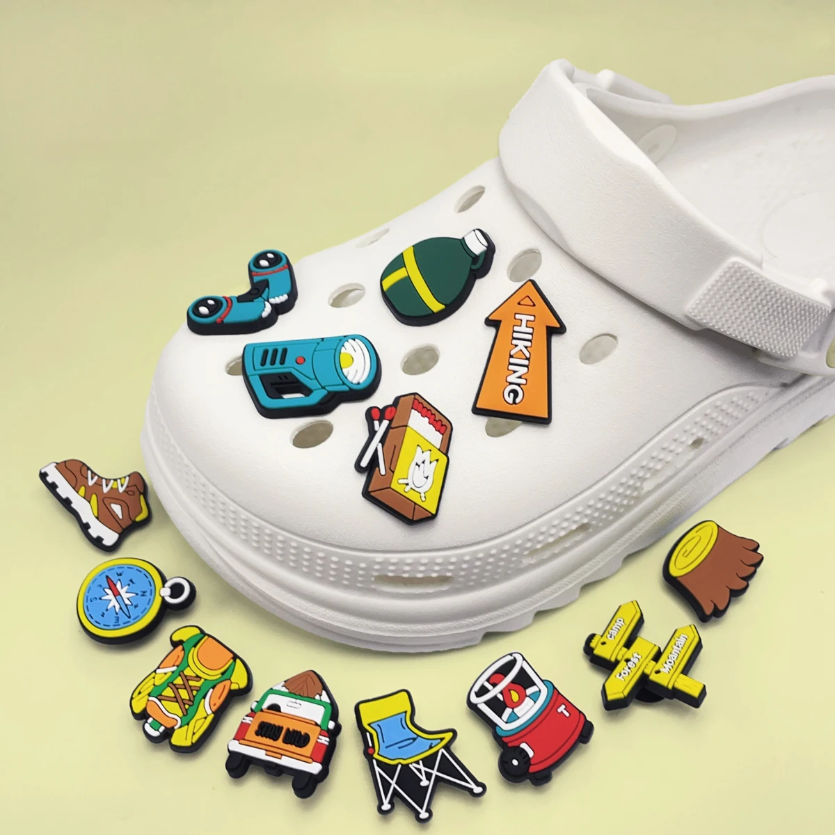 16pcs Shoe Charms for Crocs Accessories Camping Badge Women Sandals Buckle Kids Pins Men Decoration Jeans X-mas Gift ﻿