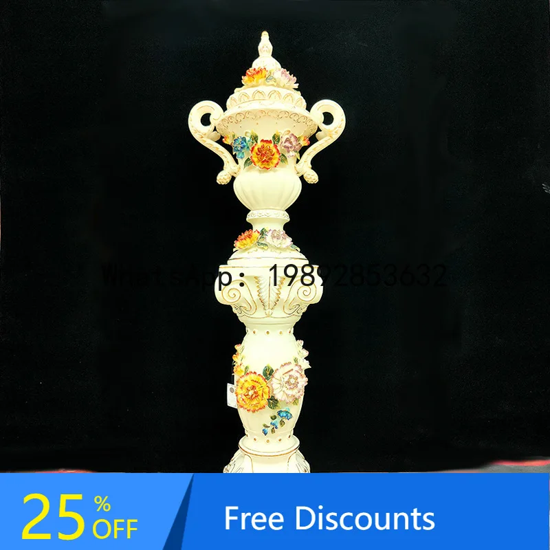 

CZ Ceramic Floor Vase Ornament European Style Living Room TV Cabinet Entrance Decoration Relief Gilded Vase