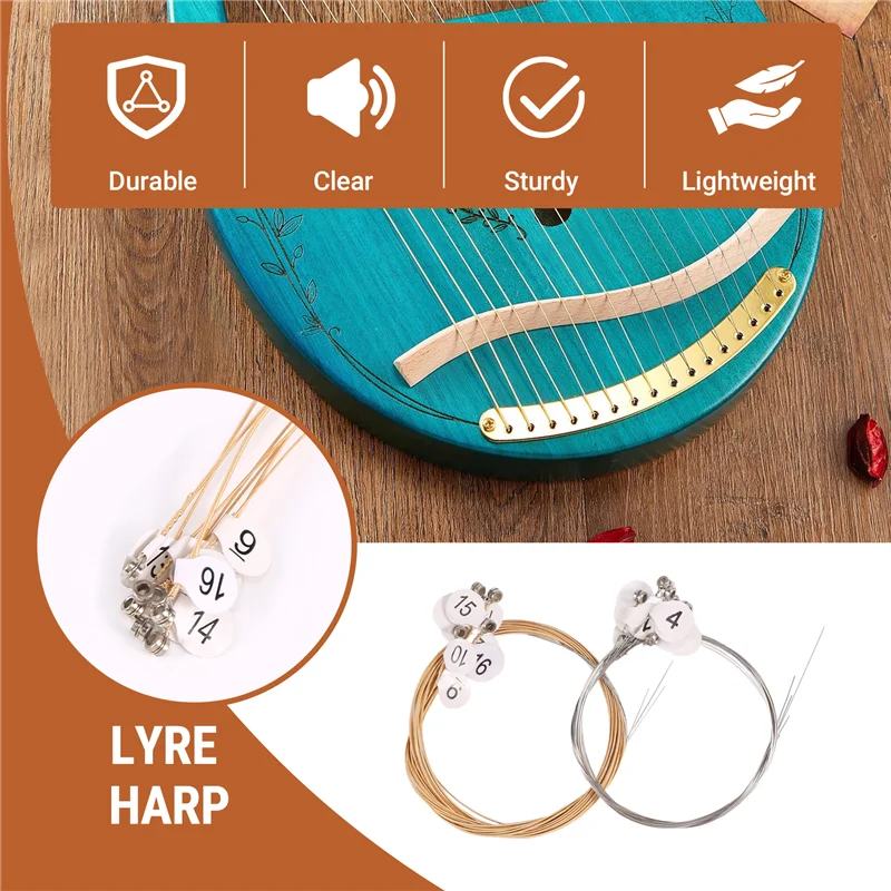 

16 шт./компл. набор струн для арфы-лиры для 16-струнной арфы-лиры, аксессуары для струн, аксессуары