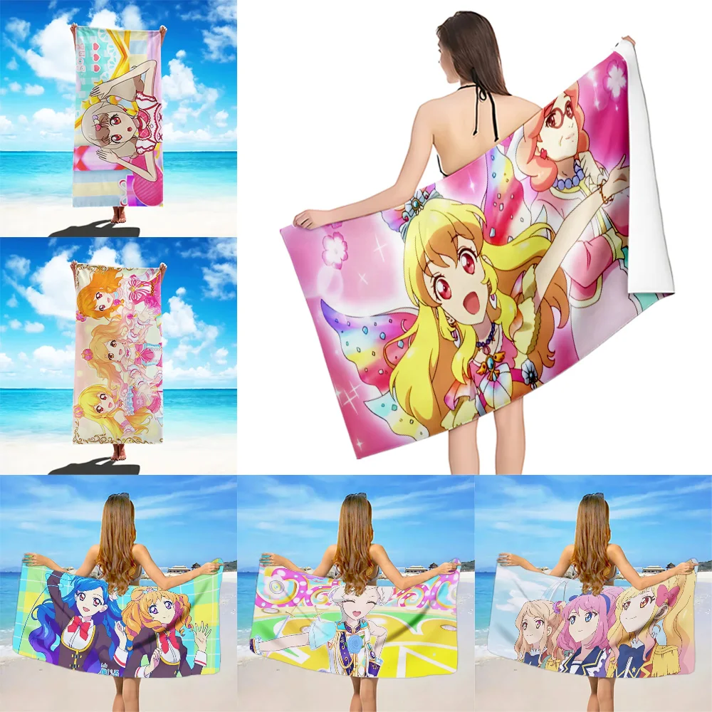 Anime Aikatsu On Parade Beach Towel Microfiber Sand Free Quick Dry Soft Sandproof Pool Towels Gift for Women Travel