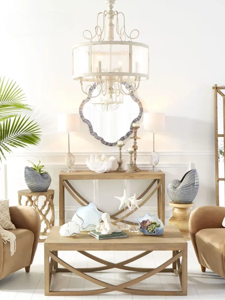 Living Room Coffee Table French Retro Flower Old Wood Side Table Small round Creative