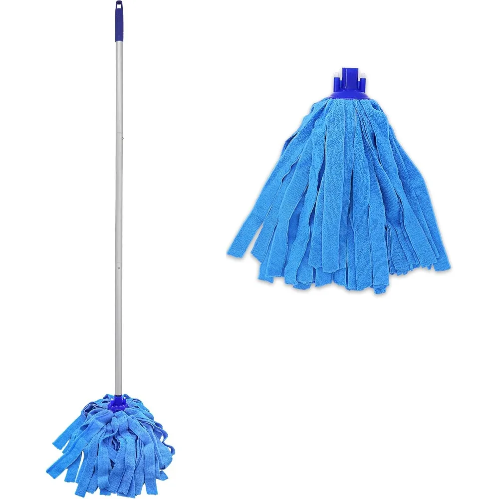 

Mop, One Pole with Two Blue Microfiber Cloth Heads (1 Handle & 2 Mop Heads)