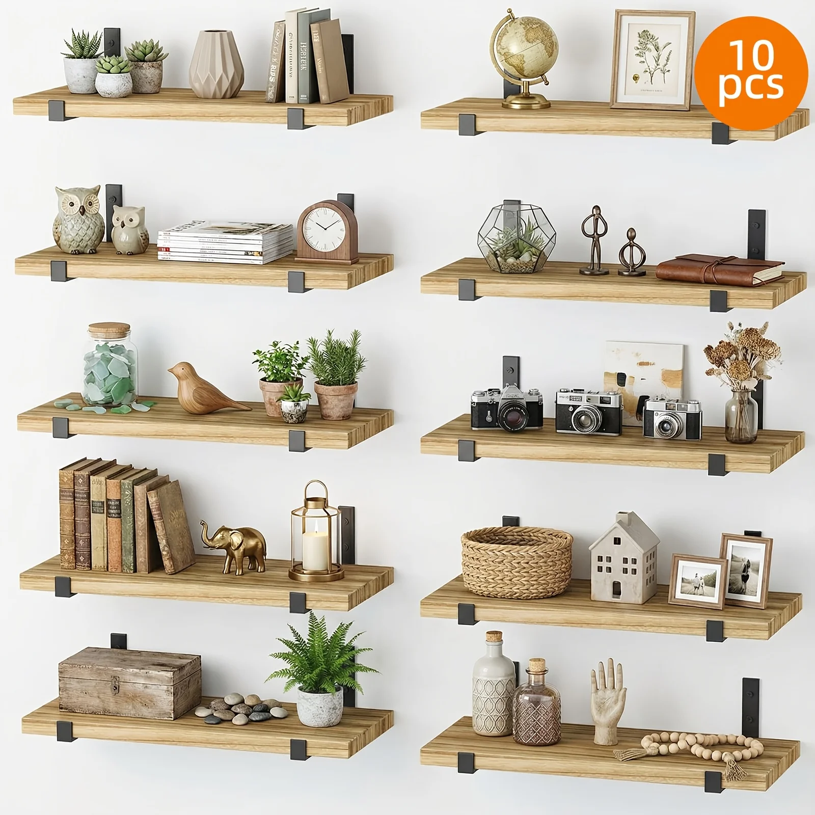 

usTOMNK 10pcs Floating Shelves for Wall, 15.8*5.9in, Wall Shelves for Bedroom, Kitchen, Bathroom Decor, Book Shelves for Living Room, Place Small Plants, Trophies, Collectibles, Books, Photos, Suitable for Home Decoration And Christmas Decorationd