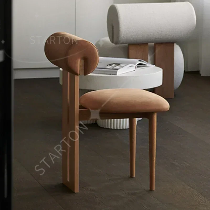Nordic Retro Solid Wood Makeup Chair with Backrest High Quality Leisure Dining Table and Stool Set for Cafe