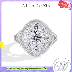 ATTAGEMS 3.38CTW Round Cut Moissanite Rings for Women S925 Silver 18K Gold Plated Handmade Wedding Bride Fine Jewelry Gifts New
