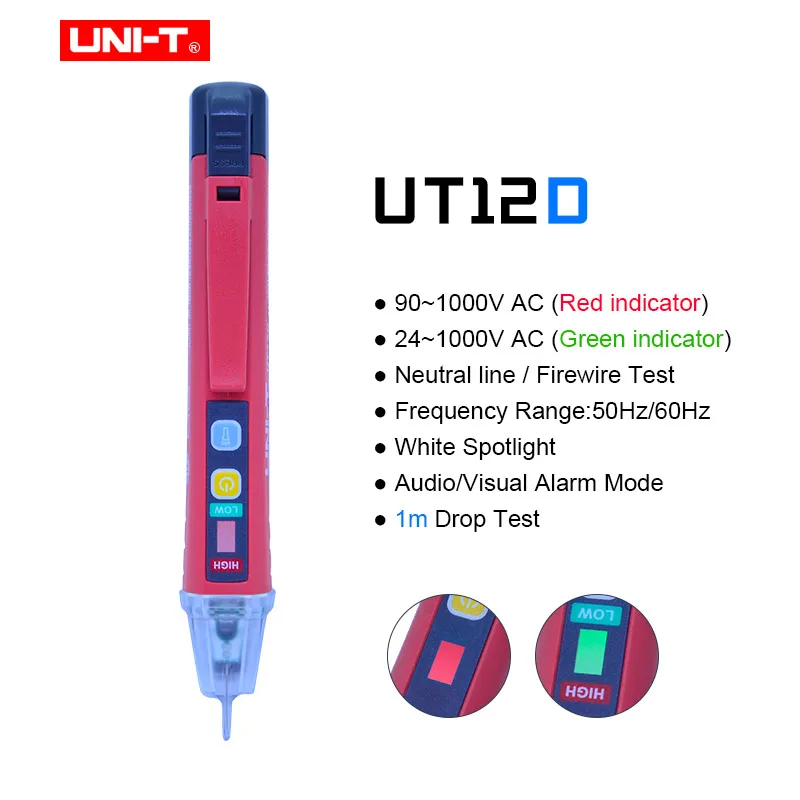 UNI-T UT12D/UT12E/UT12M Non Contact Voltage Detector Pen 24V-1000V Socket Zero Fire LineTest Pencil Power Sensor LED