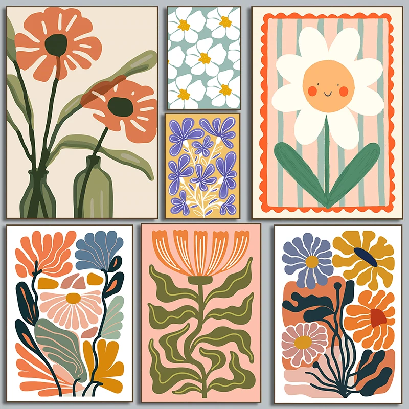 Vintage Boho Blumen Kunst Poster Botanische Wand Kunstdruck Bild Abstrakte Leinwand Malerei für Wohnzimmer Dekoration
