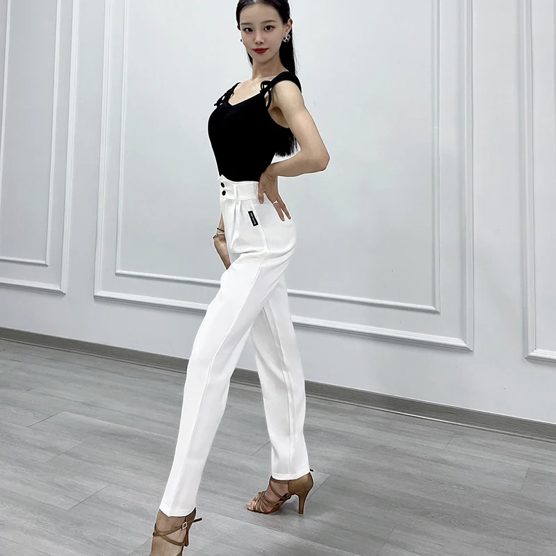 Nouveau pantalon de danse latine pour femmes Tube droit taille haute pantalon de danse moderne femme adulte Chacha Rumba vêtements latins DQS16984