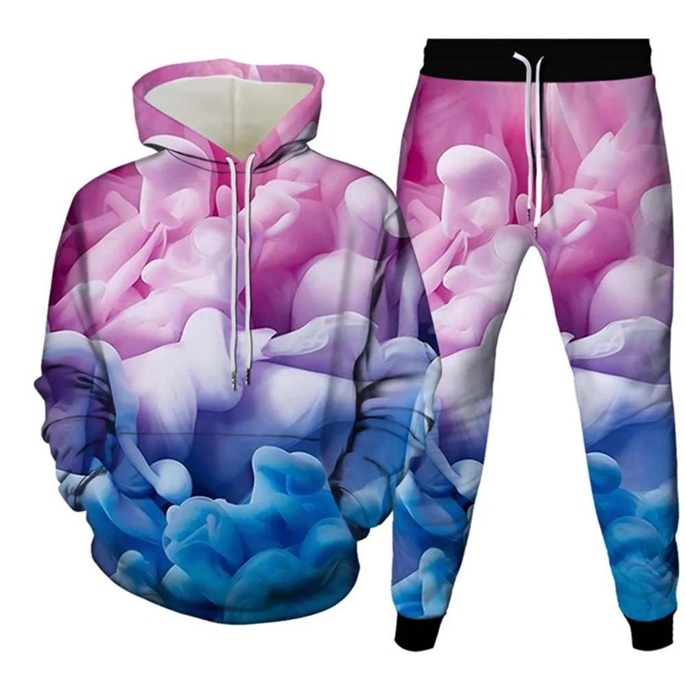 Men Hoodies Sets Colorful Vortex 3D Print Tracksuit Sets Fashion Hoodie Pants 2pcs Sets Casual Pullover Casual Man Clothing