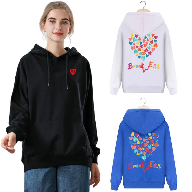 

Break Egg Men Women Hoodie Cotton Heart Glasses Embroidery Back Colorful Love Letter Printing Pullover Pockets Fleece Sweater