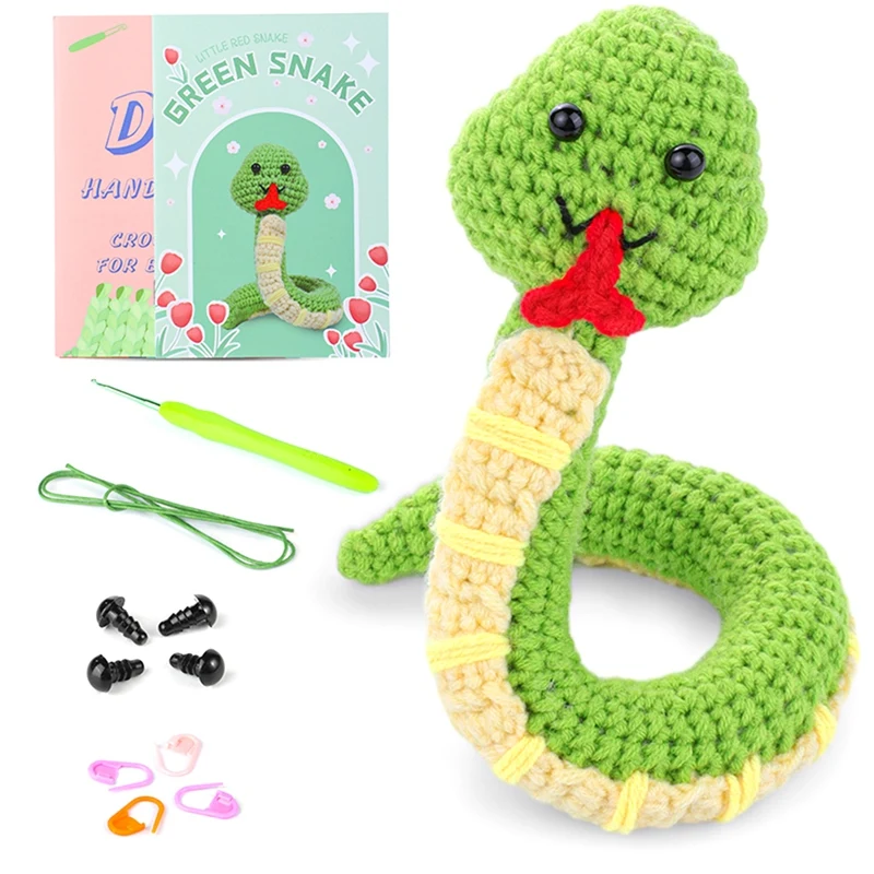 Crochet Kit DIY Snake Crochet Kit With Knitting Yarn Needles Plush Doll Easy(Green)