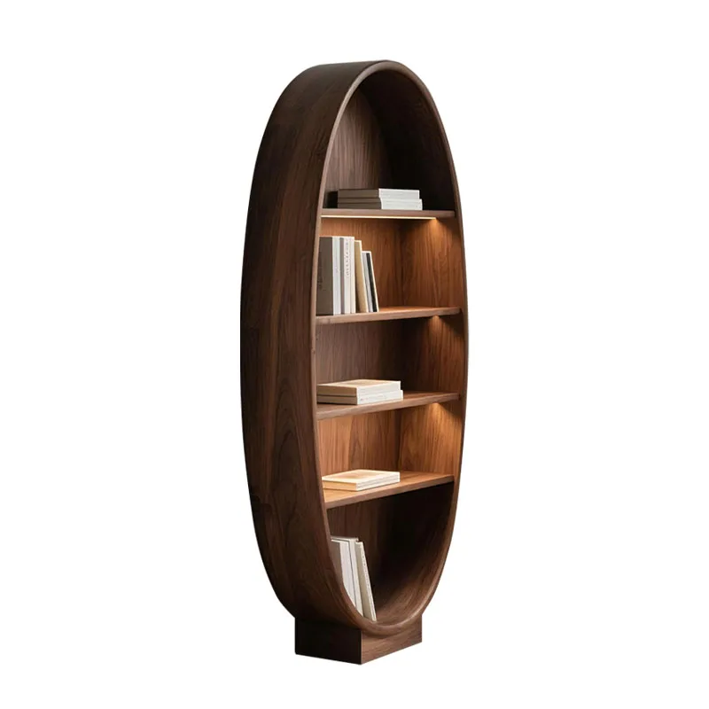 

North American black walnut bookshelf modern simple light luxury oval display stand solid wood