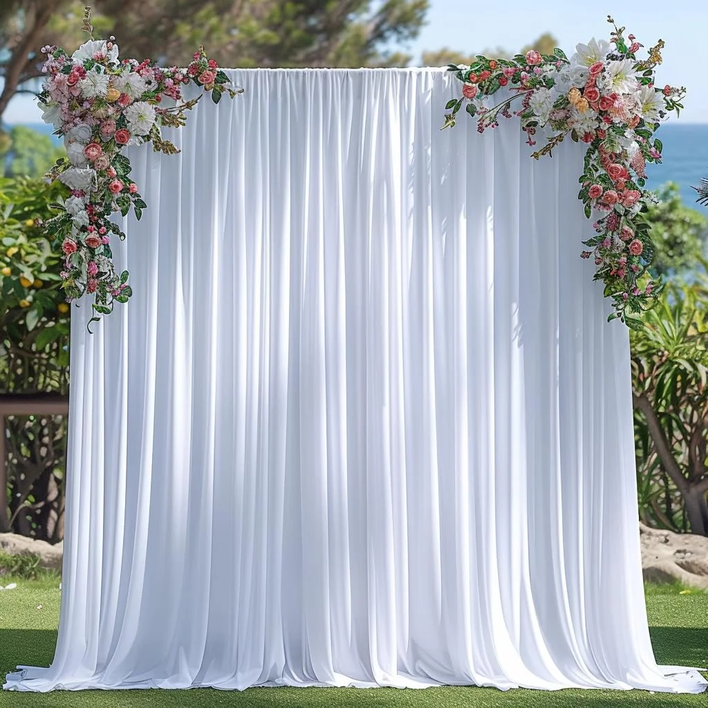 Cortina de fondo para fiesta de boda Baby Showe decoración del hogar suave Chuishun cortinas de tela sedosa fondos de fotografía blancos Decora