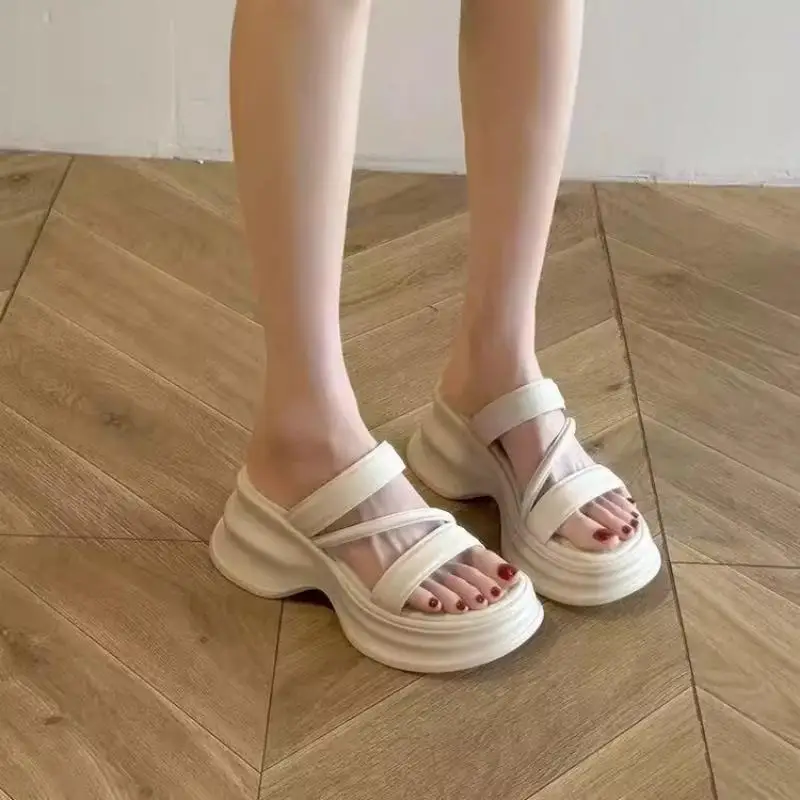 2026 New Women High Heel Slippers Summer Thick Sole Height Increase Casual Beach Sandals Ladies Dress Matching Shoes
